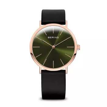 Bering Men's Classic Quartz Watch 36mm Stainless Steel Rose Gold Blue Dial Milanese Mesh Strap 13436-469