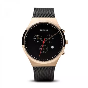 Bering Classic vyriškas kvarcinis laikrodis 40mm nerūdijančio plieno juodas ciferblatas tinklelio apyrankė 14740-166