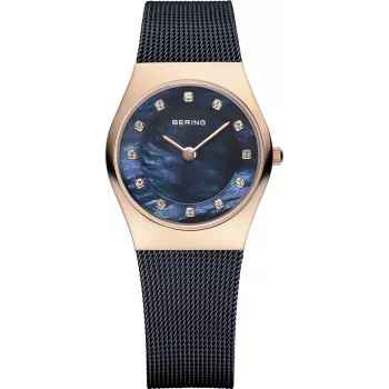 BERING Women's Classic Quartz Watch 26mm Rose Gold Stainless Steel Mesh Brown Sunray Dial 11927-367
