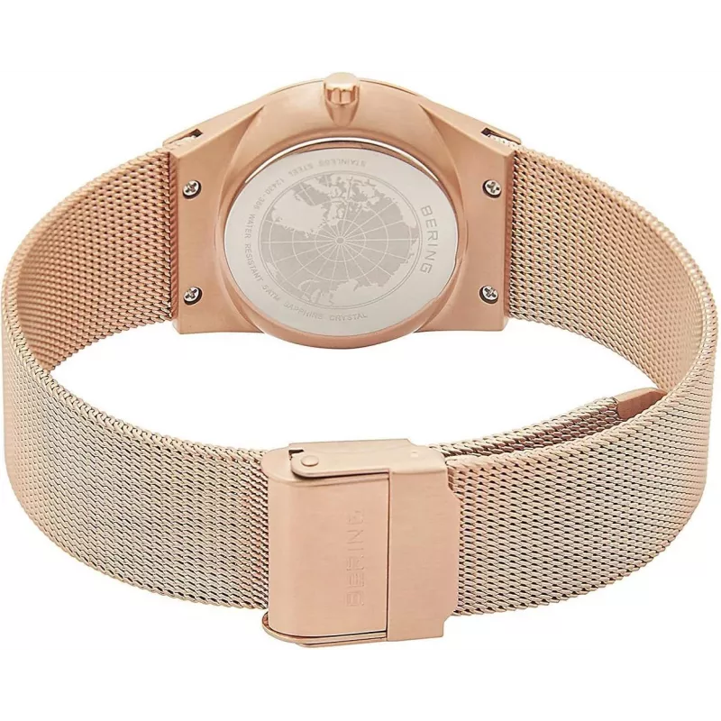 BERING moteriškas laikrodis 12430-366 30mm rožinio aukso nerūdijančio plieno rudas saulės spindulių ciferblatas
