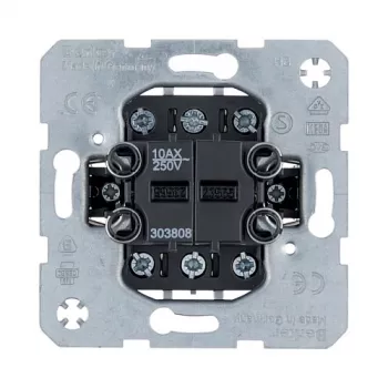 Berker 303808 Dvigubas mygtukinis jungiklio įdėklas, Išj./Perjungimas, 2x 1-polius, 10 A, 250 V, įleidžiamas, be halogenų
