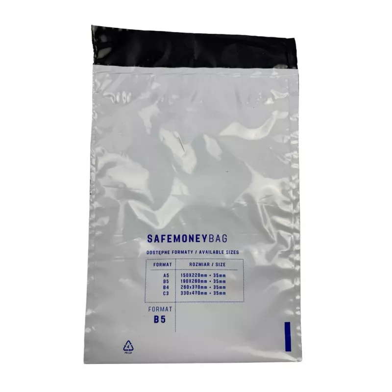 BESTPAK SAFEMONEYBAG Saugūs įmokų vokai, permatomi, B5 190x260+35 mm, 100 vnt.