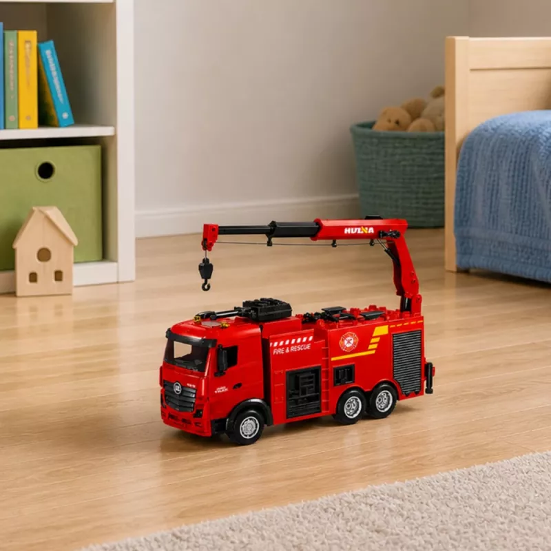 BESTTOYS Fire Truck with Crane and Water Cannon Remote Control RC Huina 1:18