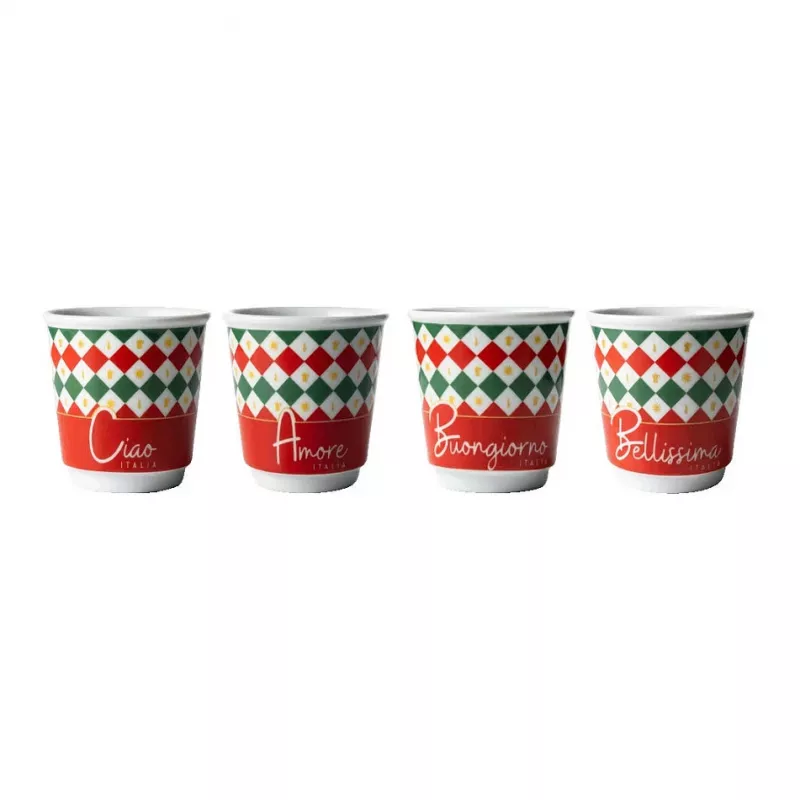 Bialetti 4 vnt. Tricolore espreso stiklinės, 80 ml, stiklas, Italijos vėliavos spalvos, tinka plauti indaplovėje