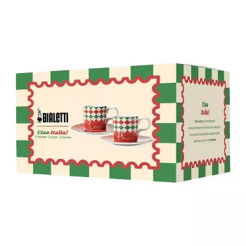 Bialetti Tricolore Espresso Puodelių rinkinys su lėkštutėmis (2 puodeliai, 2 lėkštutės)