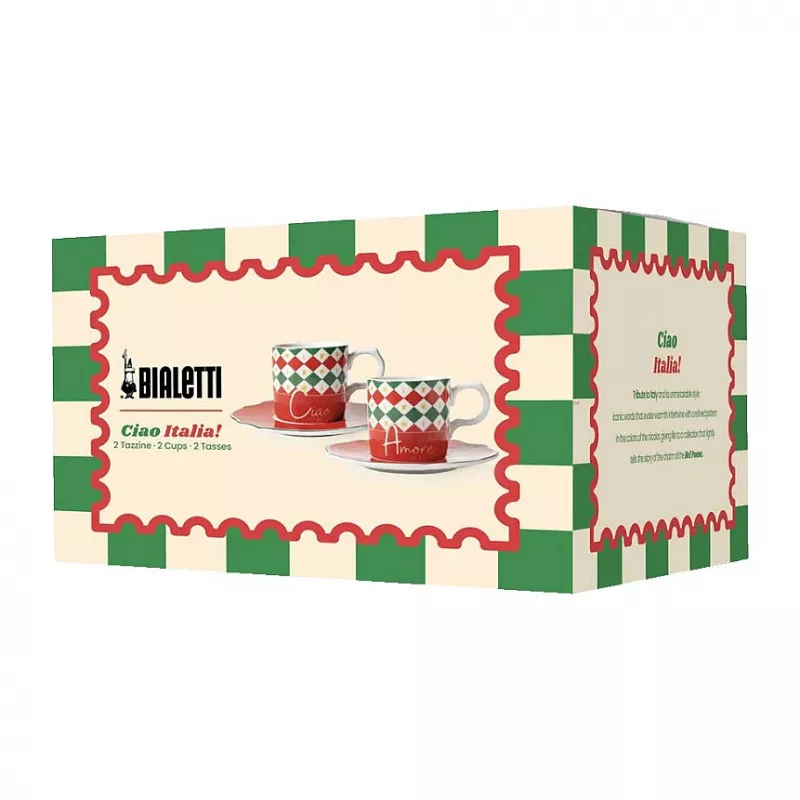 Bialetti Tricolore Espresso Puodelių rinkinys su lėkštutėmis (2 puodeliai, 2 lėkštutės)