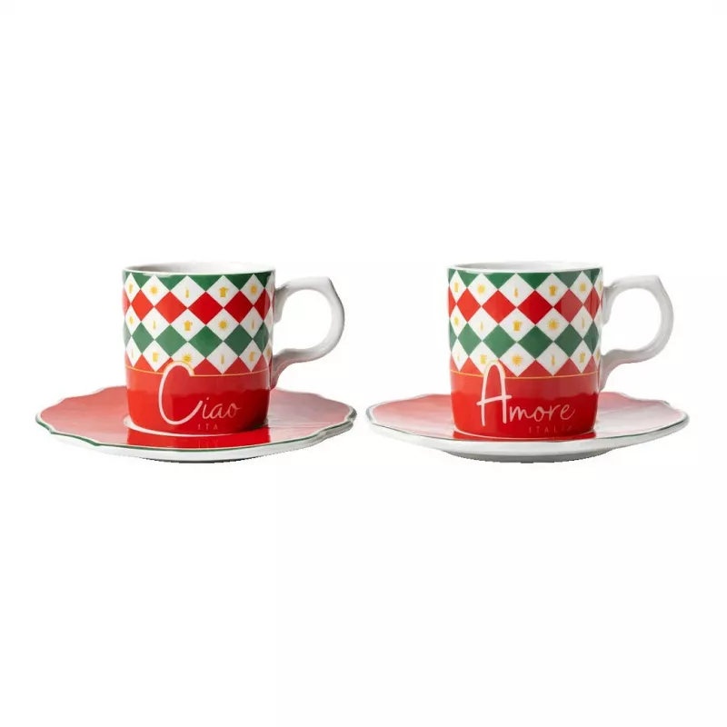Bialetti Tricolore Espresso Puodelių rinkinys su lėkštutėmis (2 puodeliai, 2 lėkštutės)