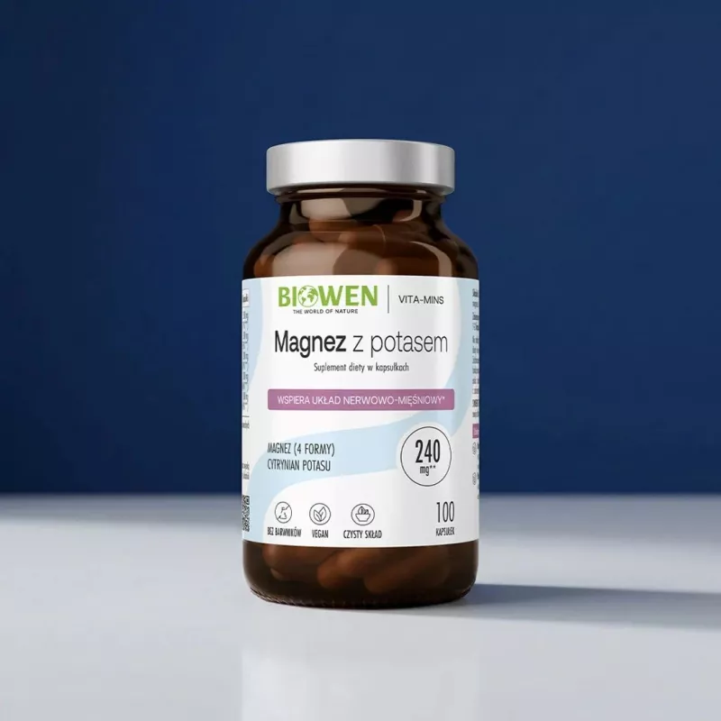 BIOWEN Magnesium 4x su Kaliu – 100 kapsulių – Veganiškas maisto papildas