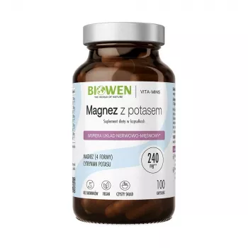 BIOWEN Magnesium 4x su Kaliu – 100 kapsulių – Veganiškas maisto papildas