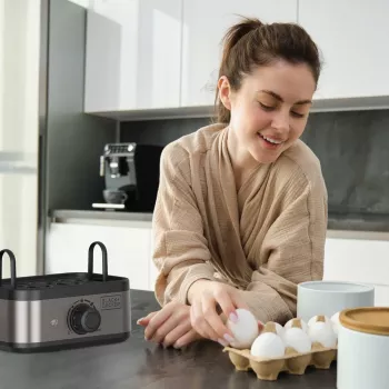 BLACK+DECKER BXKS4800E kiaušinių virimo aparatas, 400 W, 6 kiaušinių, minkšti/vidutiniškai kieti/kieti, juoda