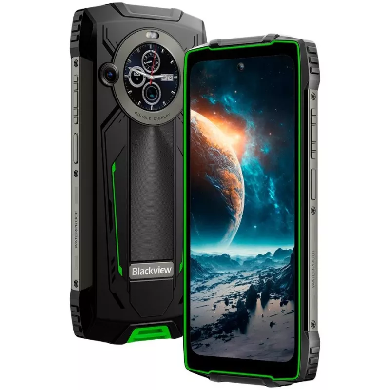 Blackview BV8200 Neardūžtamas 4G LTE Išmanusis Telefonas 6.5 inch FHD+ 120Hz, 1.3 inch Papildomas Ekranas, 12GB RAM, 256GB Atmintis, 8800mAh Baterija, 50MP+13MP Galinės Kameros, 32MP Priekinė Kamera, IP68/IP69K/MIL-STD-810H, NFC, Pirštų Atspaudų Skeneris, Žalias