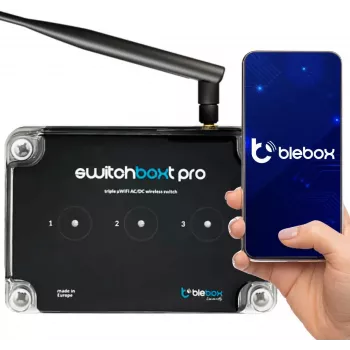 BLEBOX switchBoxT PRO išmanusis „Wi-Fi“ jungiklis su temperatūros jutiklio įvestimi