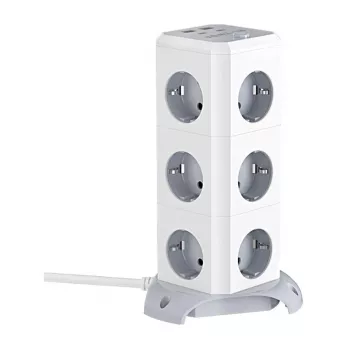 BlitzWolf BW-EC3 Vertikalus maitinimo blokas su 12 lizdų, 4 USB prievadais, 2 m laidu, EU kištuku