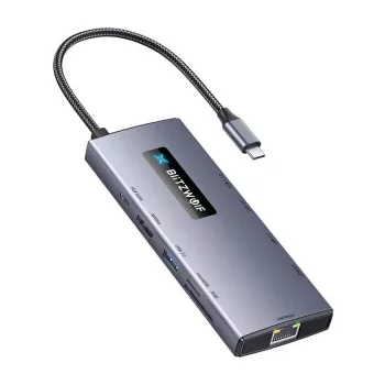 BlitzWolf BW-NEW TH8 10-in-1 USB-C Hub Adapter 4K HDMI, 3x USB 3.0, 2x USB 2.0, Gigabit Ethernet, 100W PD, SD/TF Card Reader, Space Gray