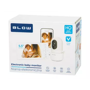 BLOW Electronic Baby Monitor su 5.5 inch LCD WiFi monitoriumi, Full HD kamera, Pan/Tilt/Zoom, naktiniu matymu, dvipusiu garsu, temperatūros jutikliu, lopšinėmis, 300m veikimo nuotoliu