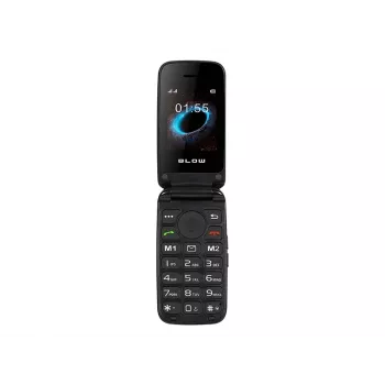 BLOW S24 Black Senjorių Telefonas su SOS Mygtuku, Dideliais Klavišais, Dviem SIM, Kamera, FM Radiju, Žibintuvėliu ir Įkrovimo Stovu