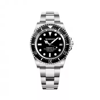 BOBROFF MAN BF0001J1 Analoginis kvarcinis laikrodis 44mm juodas ciferblatas odinis dirželis