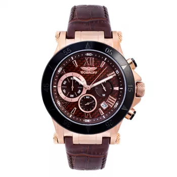 BOBROFF MAN BF1001M65 Analoginis kvarcinis laikrodis 44mm juodu ciferblatu, odiniu dirželiu