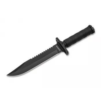 BOKER MAGNUM John Jay Survival Peilis 02SC004, fiksuotas ašmenų, 440A nerūdijančio plieno, clip point, pjūklinis nugarėlė, aliuminio rankena su išgyvenimo rinkiniu ir ABS makštimi