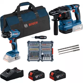 Bosch 18V Professional Set Rotary Hammer GBH 18V-22 + Drill Driver GSR 18V-45 - (mėlyna/juoda, 2x Li-Ion baterija 4.0 Ah, grąžtų ir antgalių rinkinys, įrankių krepšys) (0615V0003D)
