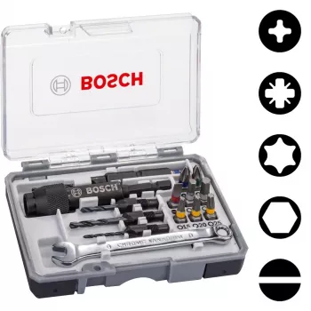 Bosch 2607002786 20 dalių atsuktuvų antgalių rinkinys su magnetiniu universaliu laikikliu, 25 mm S2 plieno antgaliai Phillips, Pozidriv, slotted, Torx, Hex