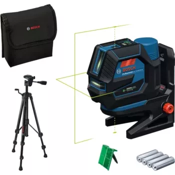 Bosch GCL 12V-50-22 CG Professional kombinuotas lazerinis nivelyras su RM 20 laikikliu, BT 150 trikoju, 2,0 Ah akumuliatoriumi, įkrovikliu ir L-BOXX 0601066S01