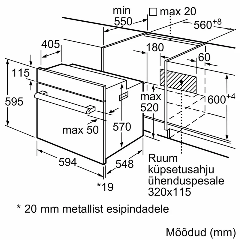 Bosch HBF113BV1S Įmontuojama elektrinė orkaitė, 66 l, nerūdijantis plienas