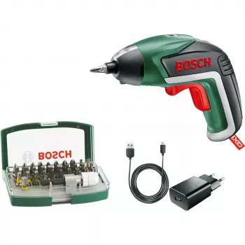 Bosch IXO 5 belaidis atsuktuvas su 32 dalių antgalių rinkiniu, 3,6 V ličio jonų 1,5 Ah, žalias/juodas