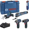 „Bosch Power Tools“ 12V 5 dalių įrankių rinkinys GOP + GSR + GDR + GSA + GLI (mėlynas, 3x Li-Ion 2.0 Ah baterija)