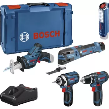 „Bosch Power Tools“ 12V 5 dalių įrankių rinkinys GOP + GSR + GDR + GSA + GLI (mėlynas, 3x Li-Ion 2.0 Ah baterija)