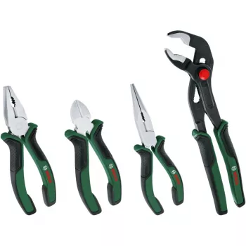 Bosch Powertools 4 dalių replių rinkinys 1600A02W7K su kombinuotomis, įstrižinėmis, smailianosėmis ir vandentiekio replėmis, žalia/juoda