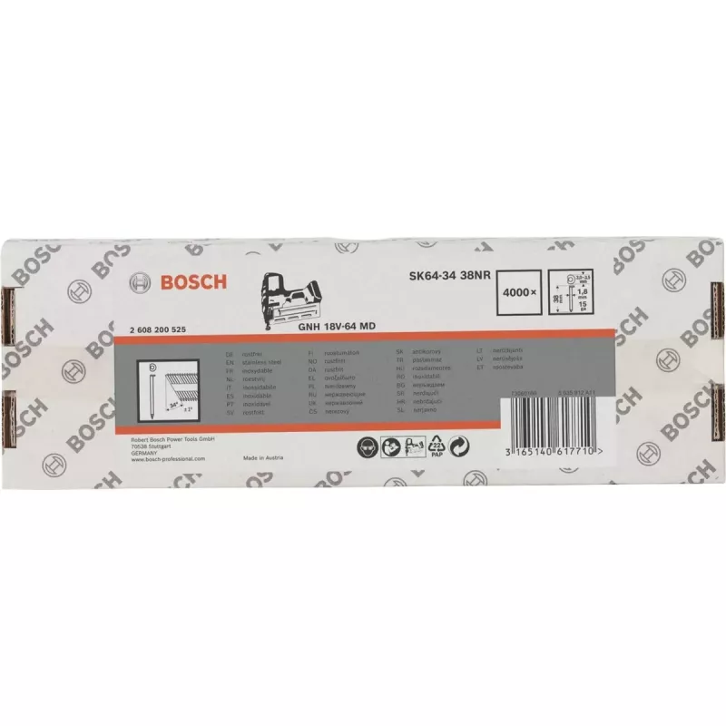 BOSCH POWERTOOLS Apdailos vinys su įgilinta galvute SK64-34 38NR, 34° / 1,8 mm / 15 ga (nerūdijantis plienas, 4000 vnt.)