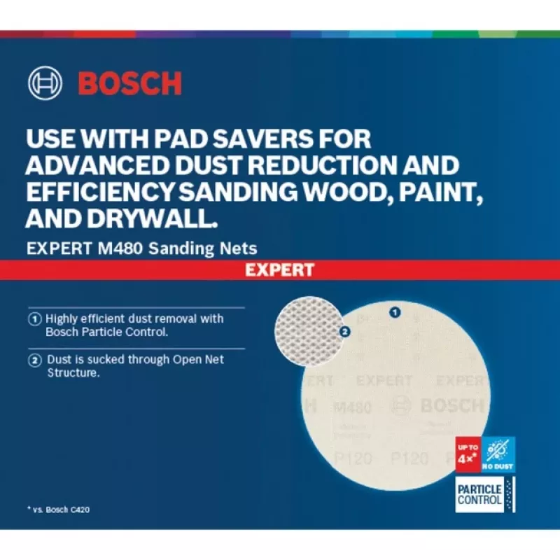 BOSCH POWERTOOLS Expert M480 Mesh Sanding Disc 125mm, K400 (50-Pack) for Random Orbital Sanders