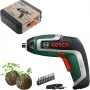 BOSCH Powertools IXO 7 Anniversary Set 3.6V belaidis atsuktuvas (žalias/juodas, Li-Ion 2.0Ah, antgalių rinkinys, sėklų rutuliukai, dėžutė)