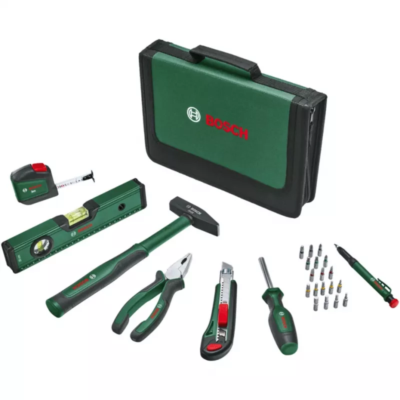 BOSCH Powertools Universal Hand Tool Set, 25 dalių (žalias, su įrankių krepšiu)
