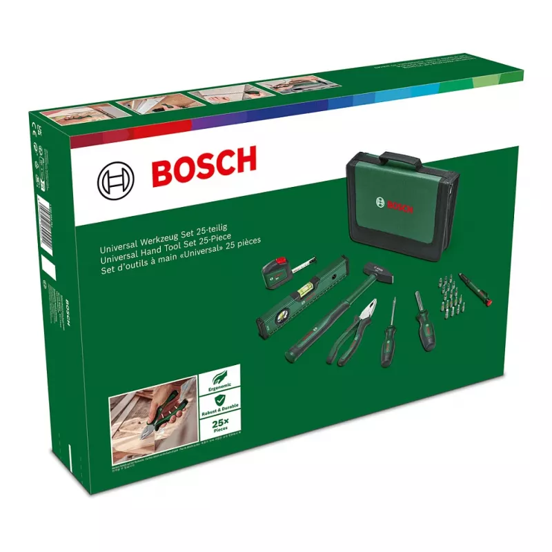 BOSCH Powertools Universal Hand Tool Set, 25 dalių (žalias, su įrankių krepšiu)