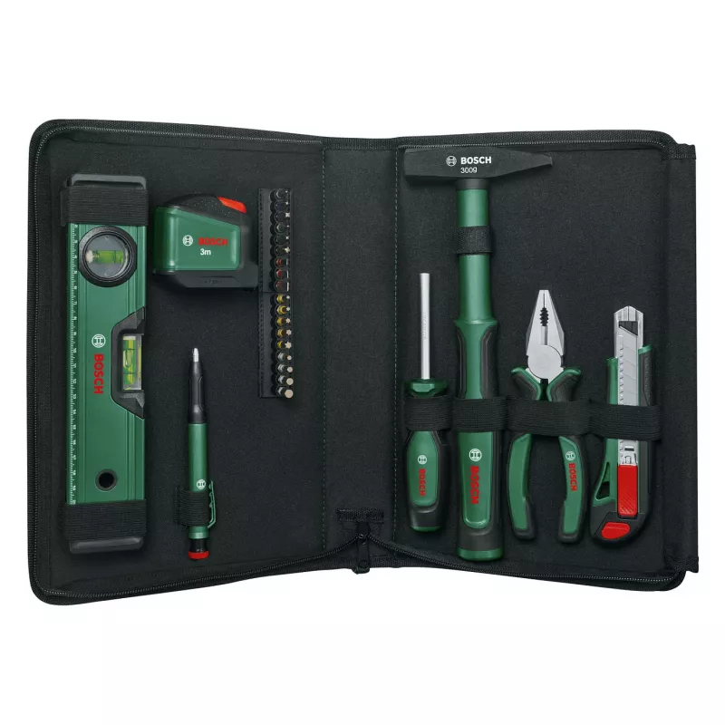BOSCH Powertools Universal Hand Tool Set, 25 dalių (žalias, su įrankių krepšiu)