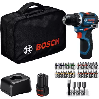 Bosch Professional GSR 12V-32 akumuliatorinis sukamasis gręžtuvas (12V, 2x 2,0Ah Li-Ion, 36 dalių priedų rinkinys, dėklas įrankiams, mėlynas/juodas)