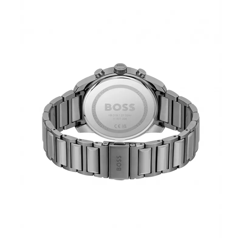 BOSS Vyrų Laikrodis 1514005 44mm Nerūdijančio Plieno Korpusas Mėlynas Ciferblatas Ruda Odinė Apyrankė Chronografas Kvarcinis