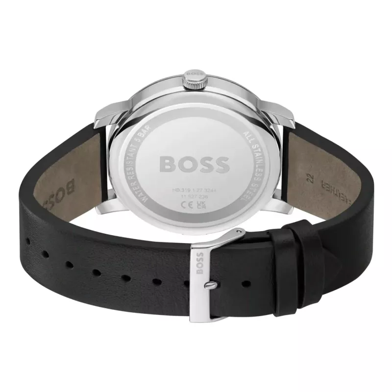 BOSS vyriškas laikrodis 1514125 Velocity Quartz Chronograph 44 mm mėlynas ciferblatas ruda odinė juosta