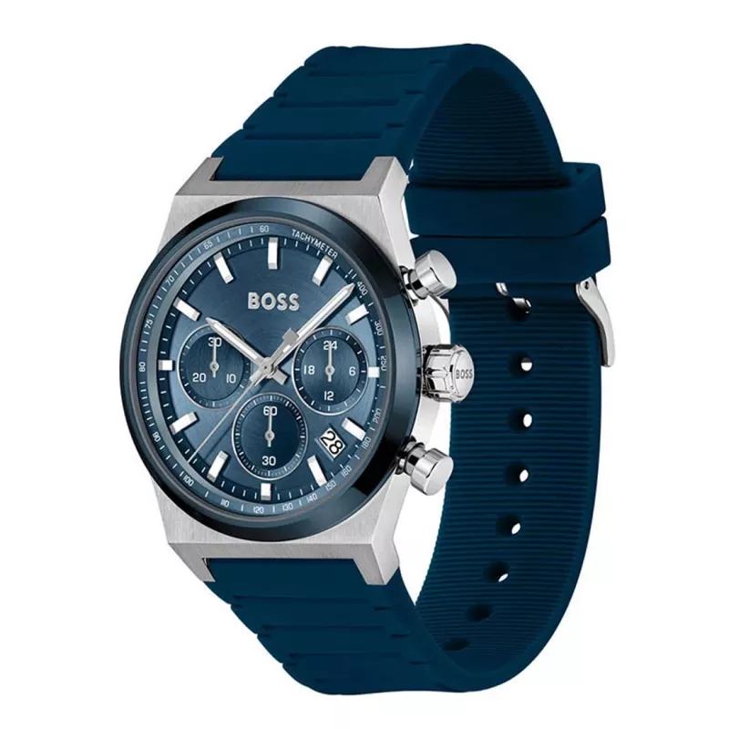 BOSS vyriškas laikrodis 1514243 41mm nerūdijančio plieno mėlynas ciferblatas chronografas