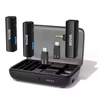 BOYA BOYALINK-TX Belaidė mikrofono sistema, 2,4 GHz, 1 imtuvas ir 2 siųstuvai, itin ilgas baterijos veikimo laikas, juoda
