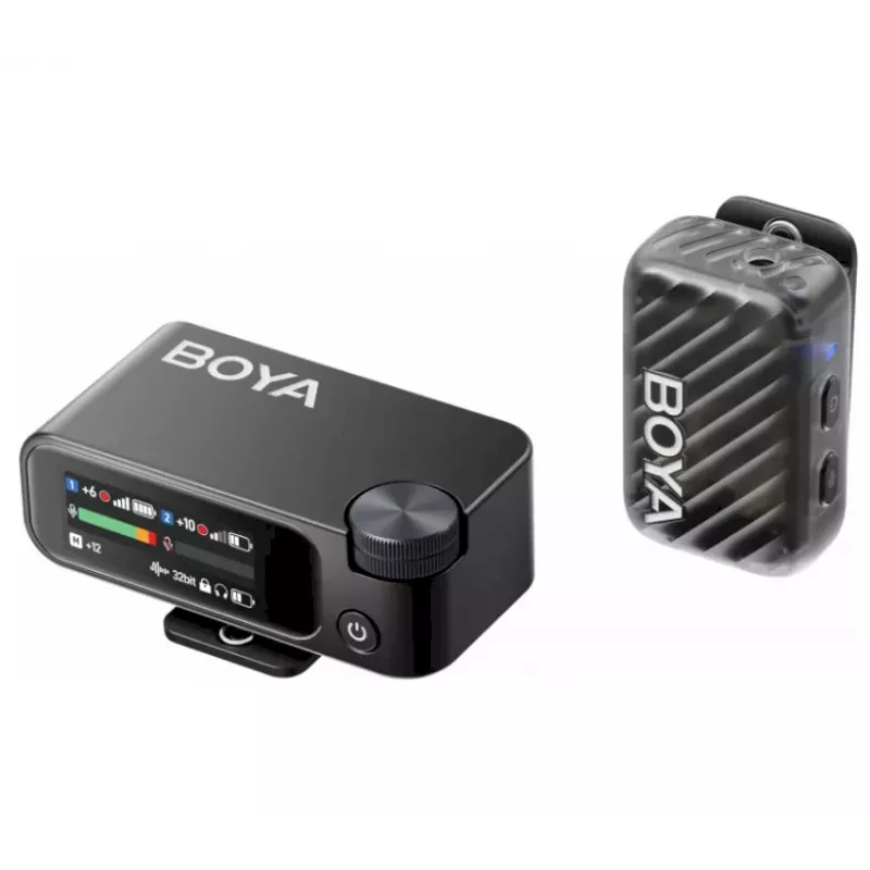 Belaidis mikrofonų rinkinys BOYA BOYAMIC 2-02, 2,4 GHz, 2 imtuvai + 1 siųstuvas (USB-C), juodas