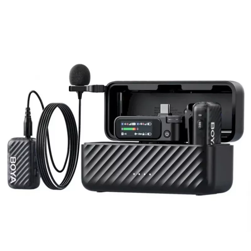 Belaidis mikrofonų rinkinys BOYA BOYAMIC 2-02, 2,4 GHz, 2 imtuvai + 1 siųstuvas (USB-C), juodas
