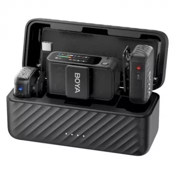 Belaidis mikrofonų rinkinys BOYA BOYAMIC 2-02 2,4GHz, AI triukšmo slopinimas, 2 imtuvai + 1 siųstuvas (USB-C) juodas