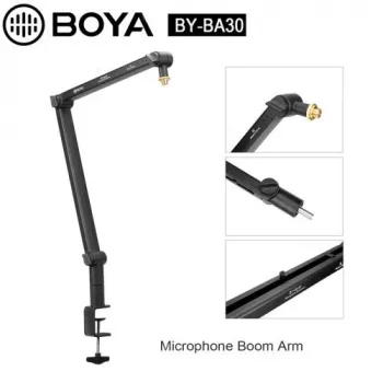 BOYA BY-BA30 Mikrofono stovo ranka (plieninė, juoda) – stalinis spaustuvas, 800 mm siekis, 360° sukimas, 1,1 kg talpa, 3/8 colio sriegis su 5/8 colio adapteriu