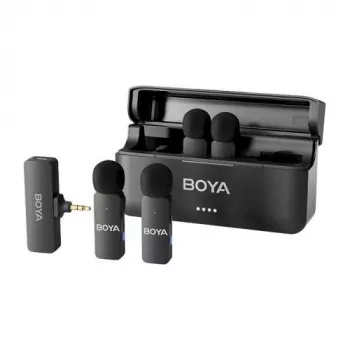 BOJA BY-V4 belaidė mikrofonų sistema 2,4 GHz su 4 siųstuvais ir 1 imtuvu (3,5 mm jungtis) juoda