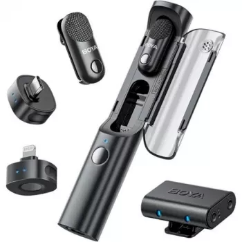 BOYA Magic-02 belaidžio mikrofono ausinės 2.4GHz USB-C/Lightning/3.5mm juodos