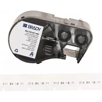 Brady B-427 savaiminio laminavimo vinilo laidų žymekliai, balti/peršviečiami, 38,1 mm x 38,1 mm, 240 etikečių/ritinyje, skirti BMP41/BMP51/BMP53/M511