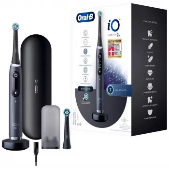Braun Oral-B iO 9N elektrinis dantų šepetėlis su 2 šepetėlių galvutėmis ir kelioniniu dėklu, Black Onyx 4210201408680